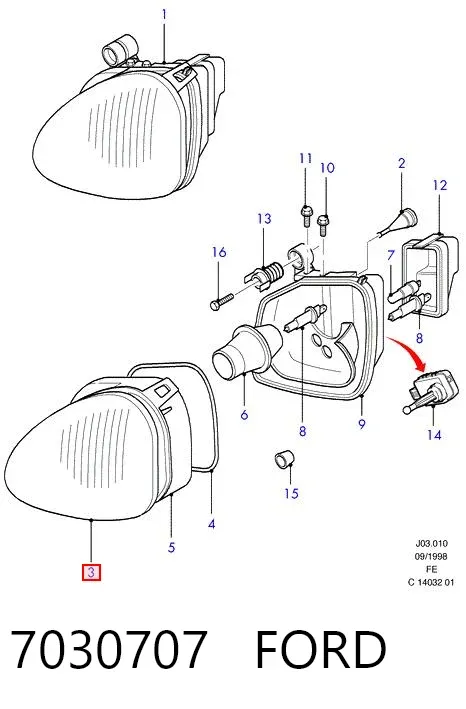 Стекло фары левой 7030707 Ford