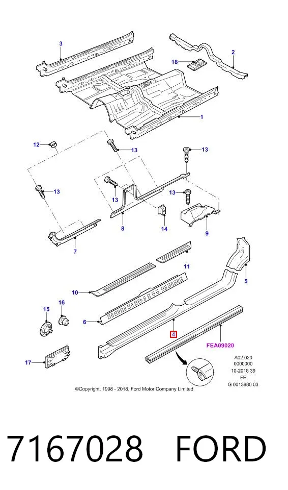 Порог внешний правый 7167028 Ford