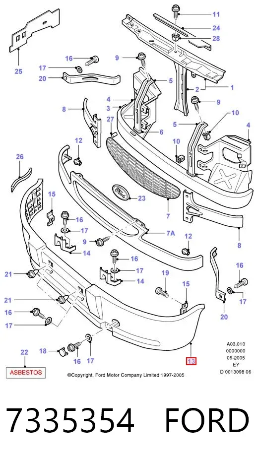 Передний бампер 7335354 Ford