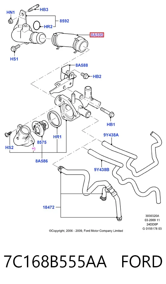 Патрубок системы охлаждения 7C168B555AA Ford