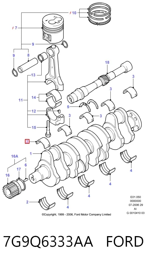 Вкладыши коленвала коренные, комплект, стандарт (STD) 7G9Q6333AA Ford