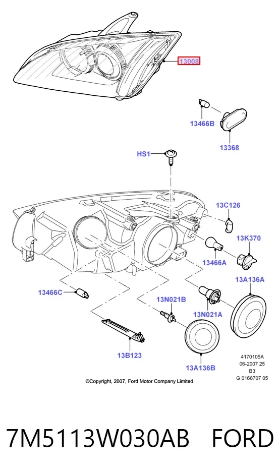 Левая фара 7M5113W030AB Ford