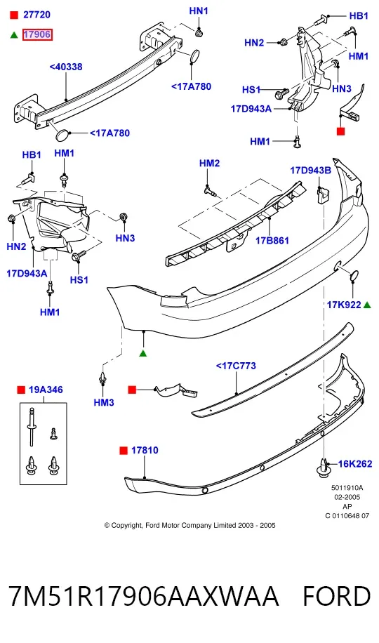Задний бампер 7M51R17906AAXWAA Ford