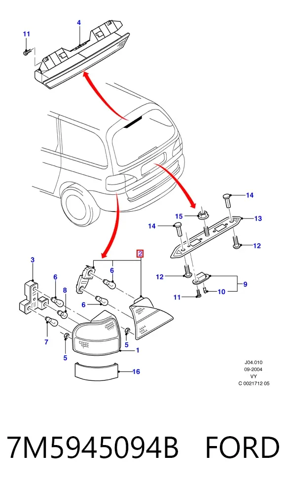 Фонарь задний правый внутренний 7M5945094B Ford