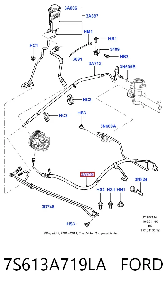 Шланг ГУР высокого давления 7S613A719LA Ford