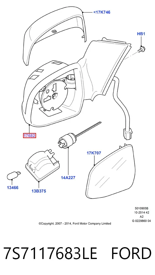 Левое боковое зеркало 7S7117683LE Ford
