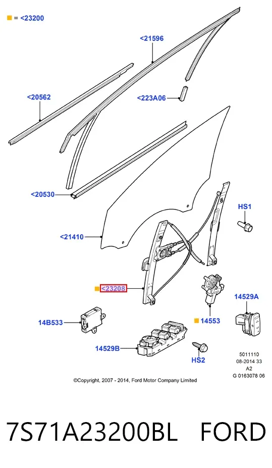 Стеклоподъемник передней правой двери 7S71A23200BL Ford