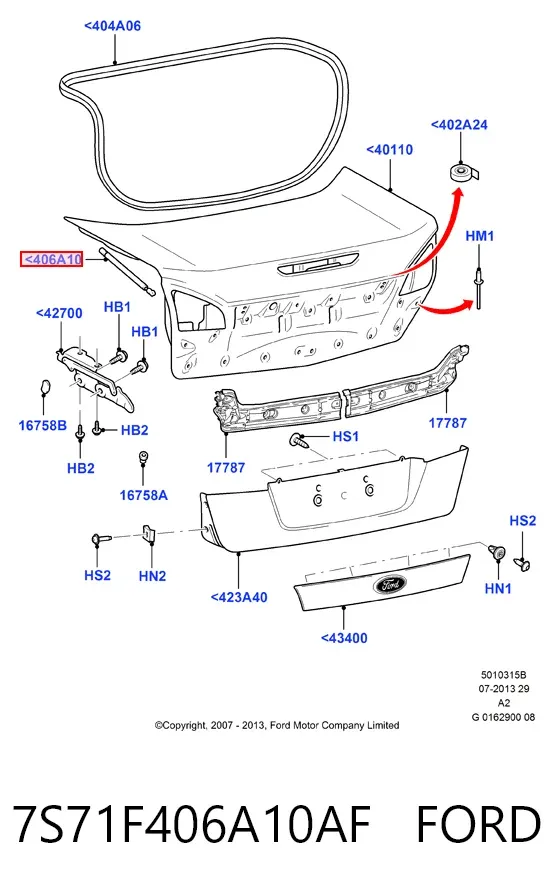 Амортизатор багажника 7S71F406A10AF Ford