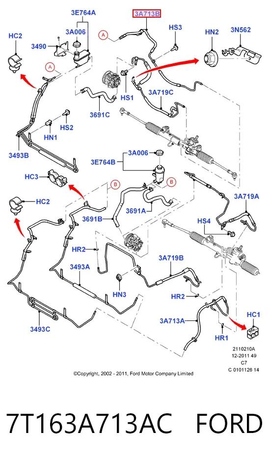 Шланг ГУР от рейки к радиатору 7T163A713AC Ford