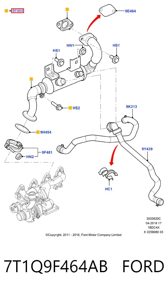 Радиатор системы EGR 7T1Q9F464AB Ford