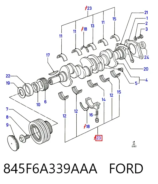 Вкладыши коленвала коренные, комплект, стандарт (STD) 845F6A339AAA Ford