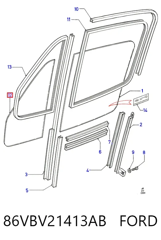 Стекло-форточка двери передней левой 86VBV21413AB Ford