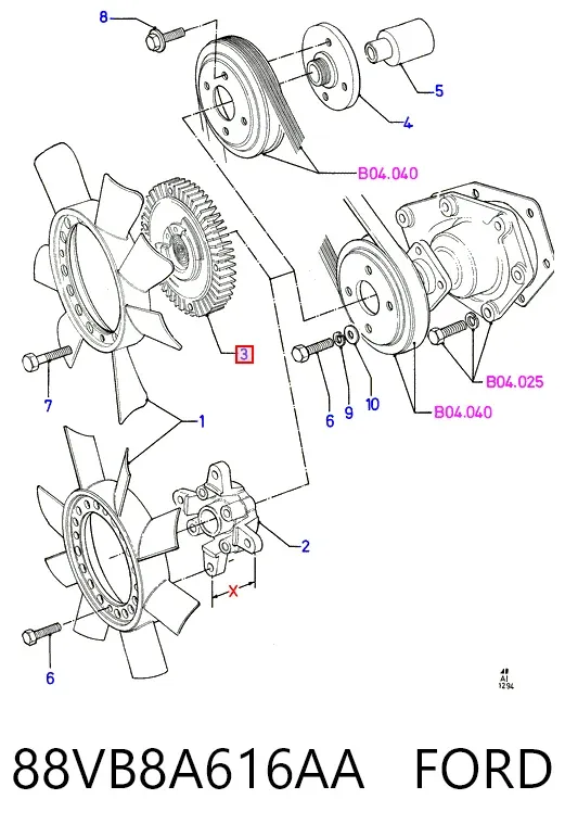 Вискомуфта вентилятора 88VB8A616AA Ford