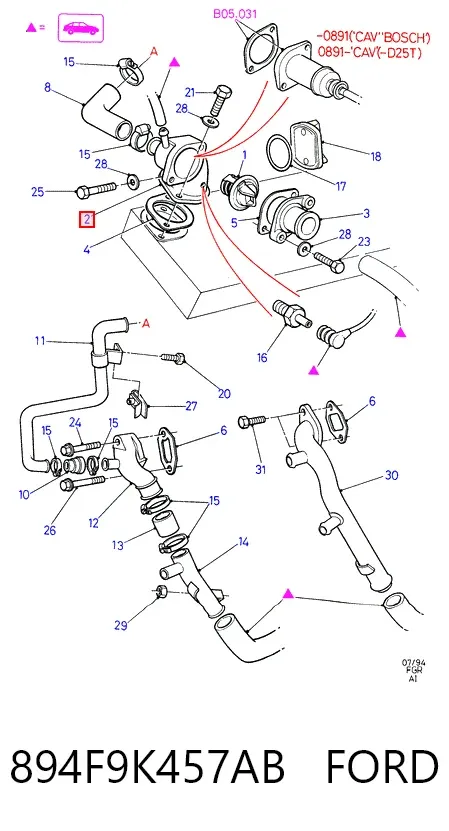 Корпус термостата 894F9K457AB Ford