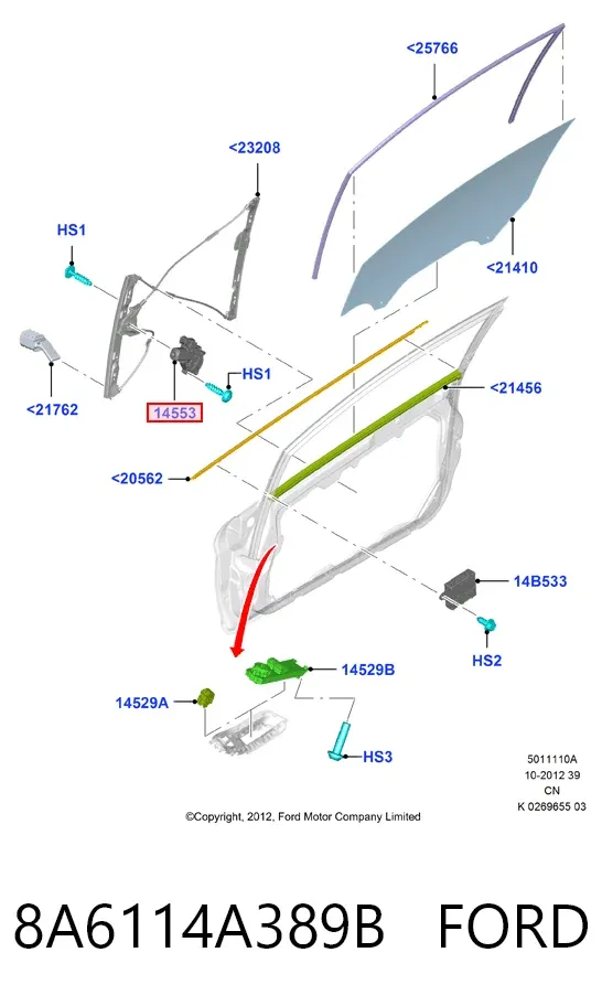 Мотор стеклоподъемника двери передней левой 8A6114A389B Ford