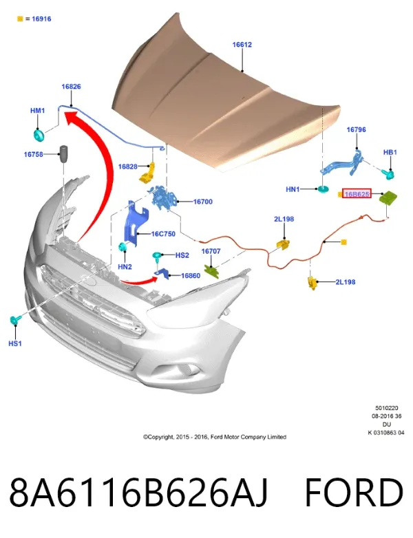 Ручка открывания капота 8A6116B626AJ Ford