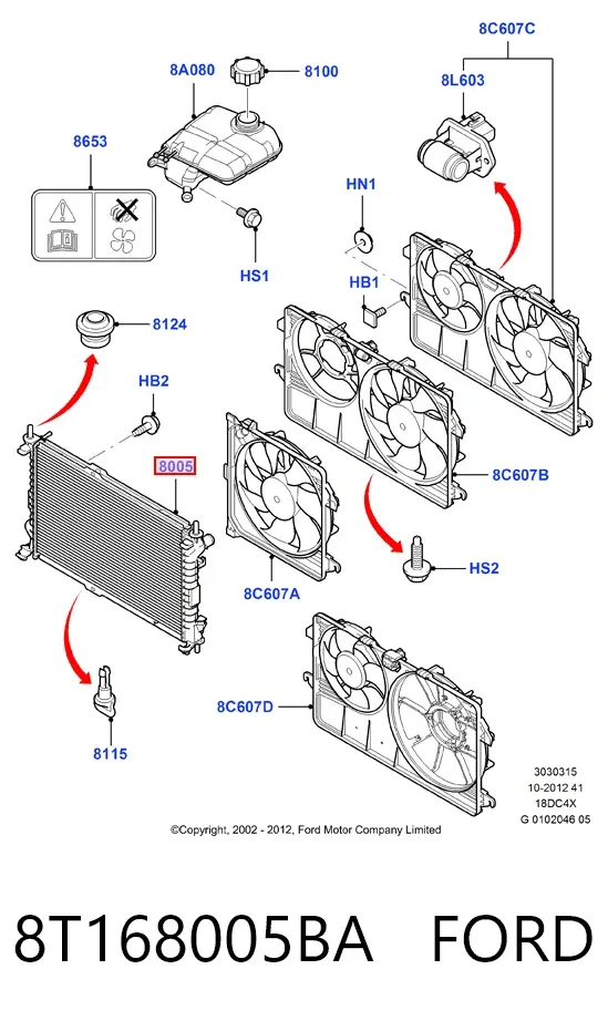 Радиатор 8T168005BA Ford