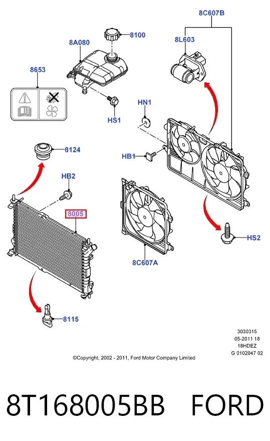Радиатор 8T168005BB Ford