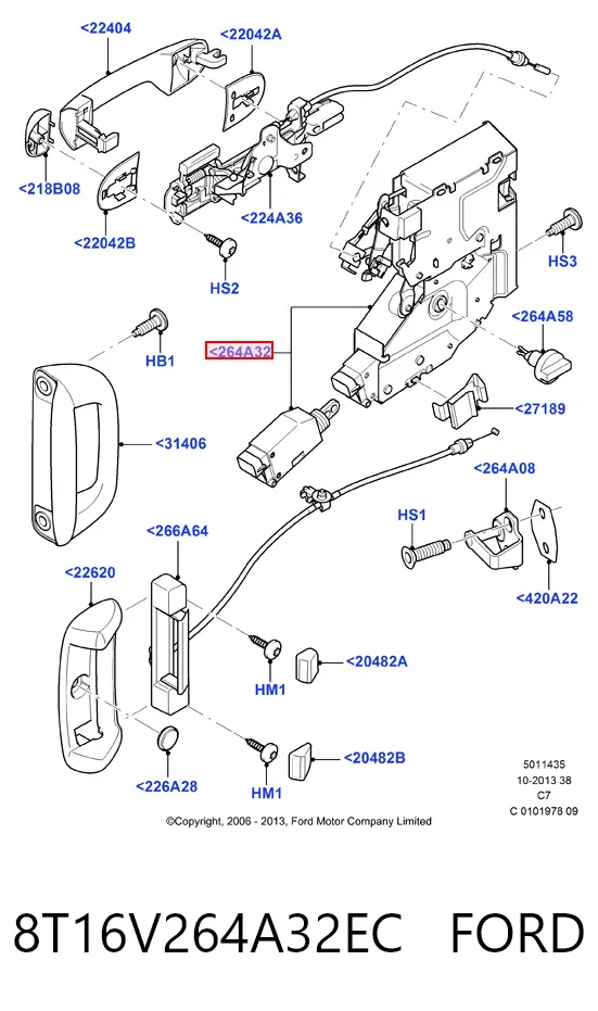 Замок двери боковой сдвижной правой 8T16V264A32EC Ford