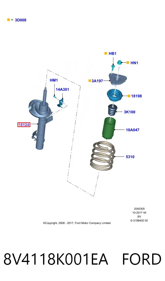 Амортизатор передний левый 8V4118K001EA Ford