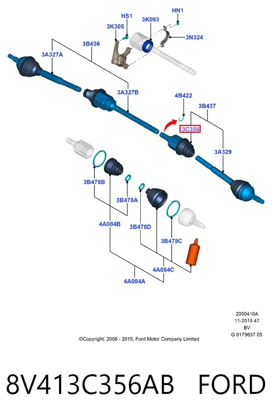 Шрус внутренний левый 8V413C356AB Ford