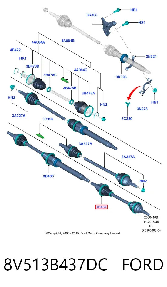 Левая полуось 8V513B437DC Ford