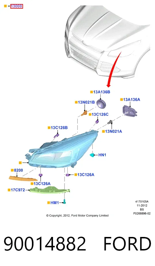 Левая фара 90014882 Ford