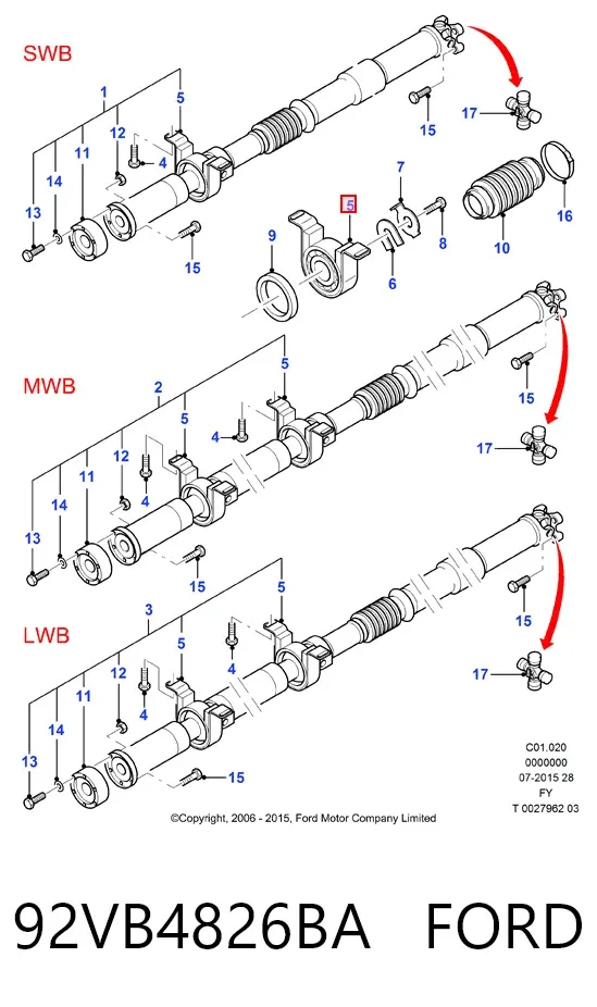 Подвесной подшипник карданного вала 92VB4826BA Ford