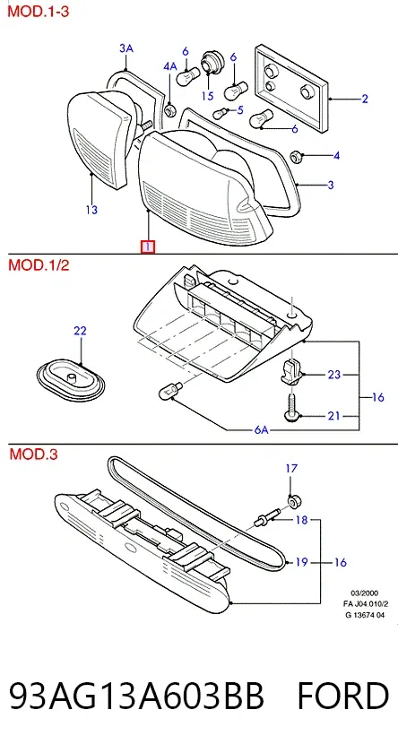 Фонарь задний левый 93AG13A603BB Ford