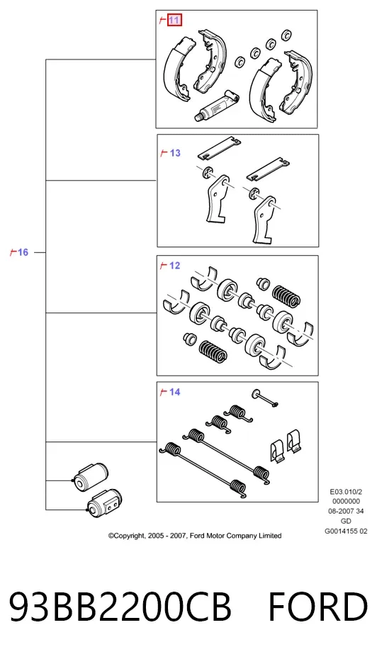 Задние барабанные колодки 93BB2200CB Ford