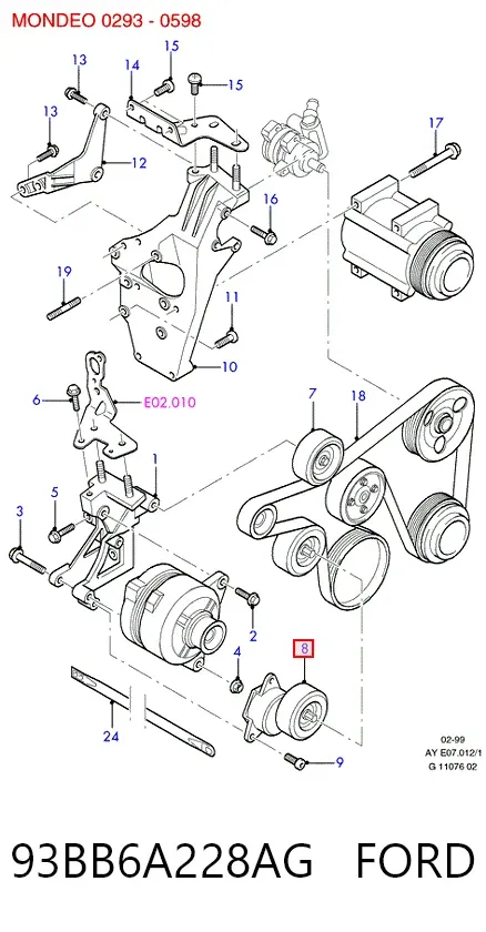 Натяжитель приводного ремня 93BB6A228AG Ford