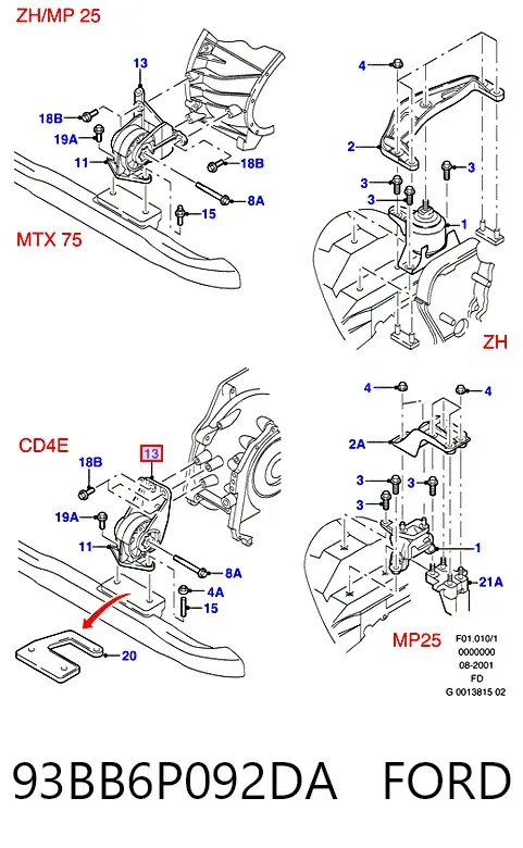Передняя опора двигателя 93BB6P092DA Ford