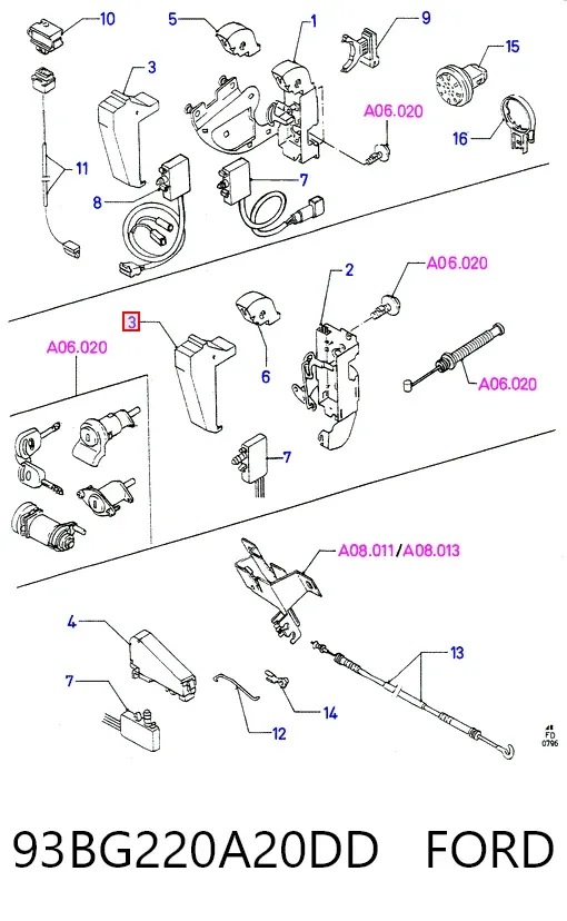 Актуатор замка двери 93BG220A20DD Ford