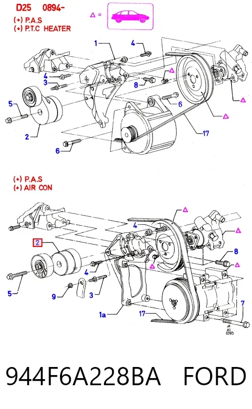 Натяжитель приводного ремня 944F6A228BA Ford