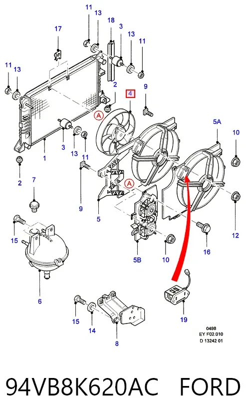 Электровентилятор охлаждения 94VB8K620AC Ford