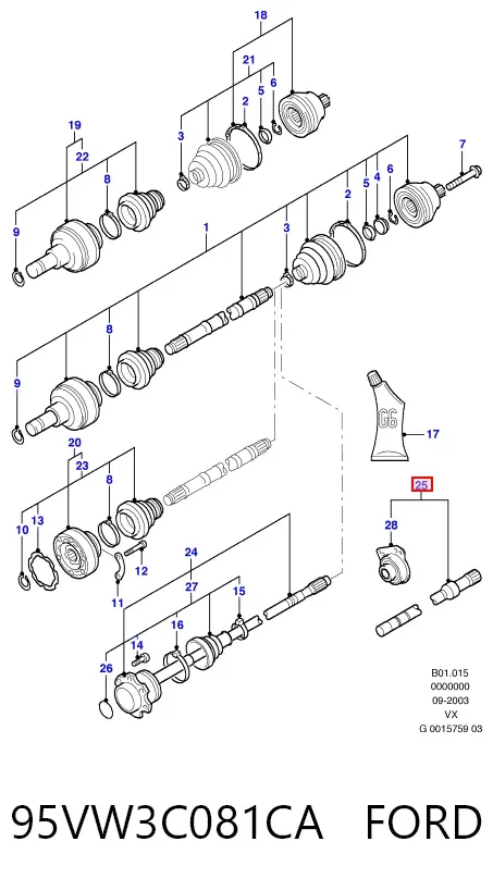 Вал привода полуоси 95VW3C081CA Ford