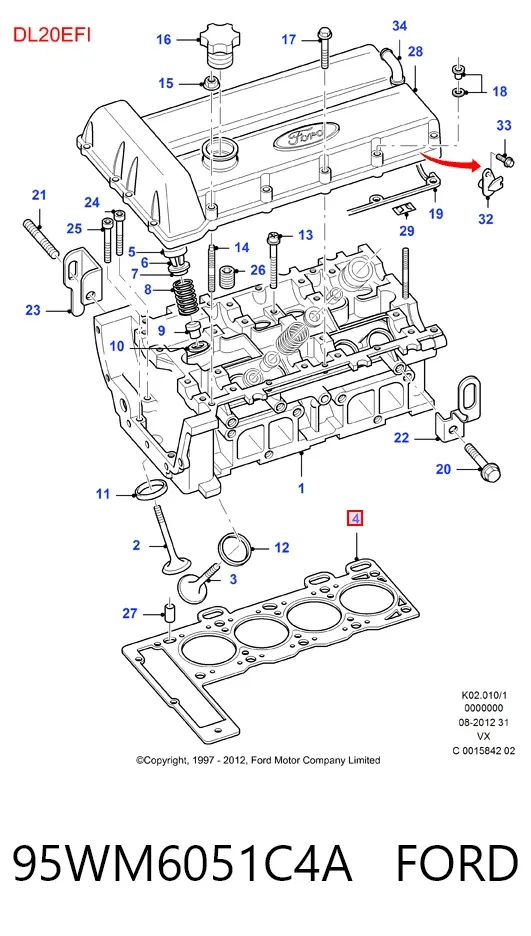 Прокладка ГБЦ 95WM6051C4A Ford