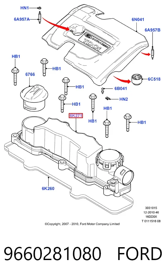 Клапанная крышка 9660281080 Ford
