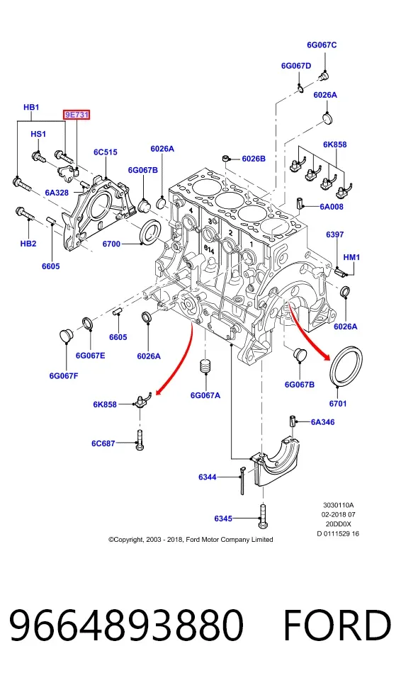 Датчик коленвала 9664893880 Ford