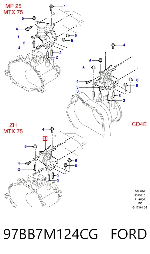 Левая подушка двигателя 97BB7M124CG Ford