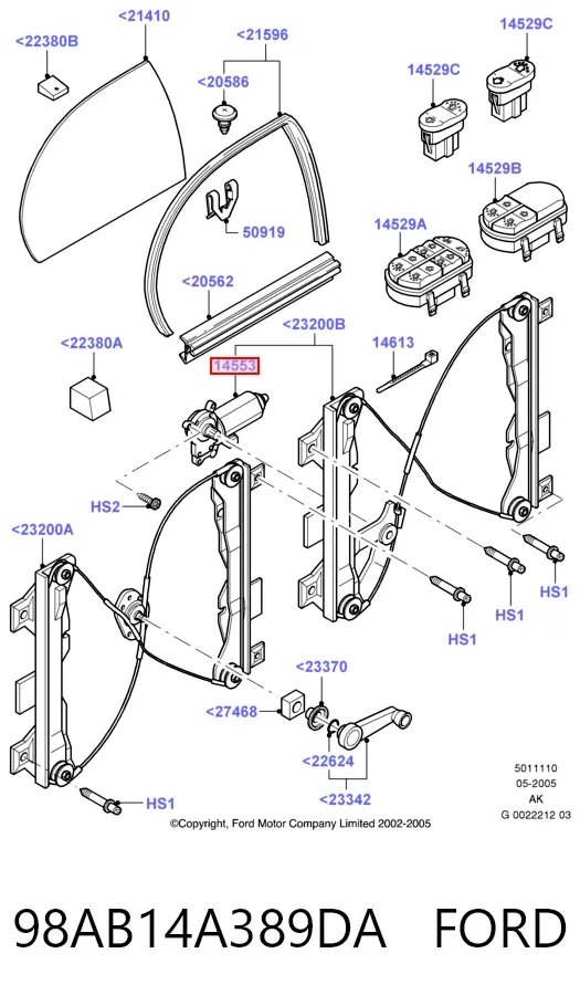 Мотор стеклоподъемника двери передней левой 98AB14A389DA Ford