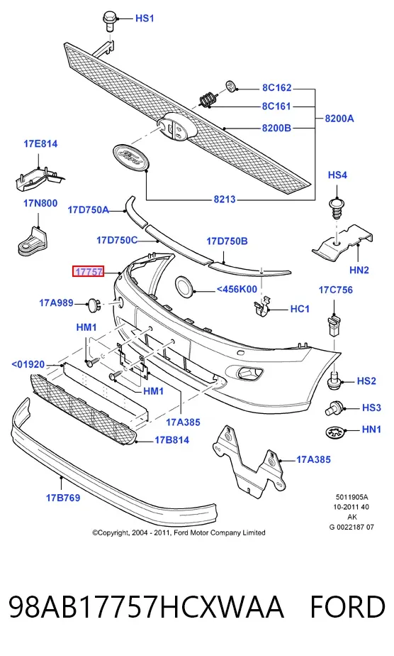 Передний бампер 98AB17757HCXWAA Ford