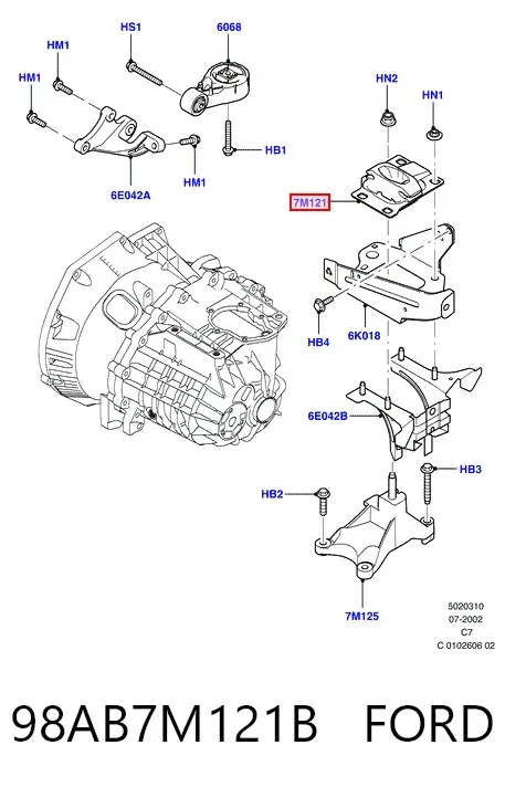 Подушка (опора) двигателя левая верхняя 98AB7M121B Ford
