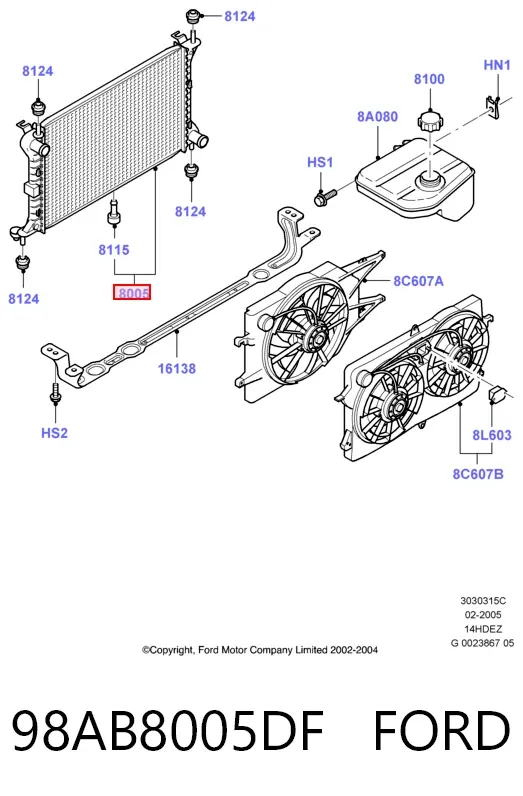 Радиатор 98AB8005DF Ford