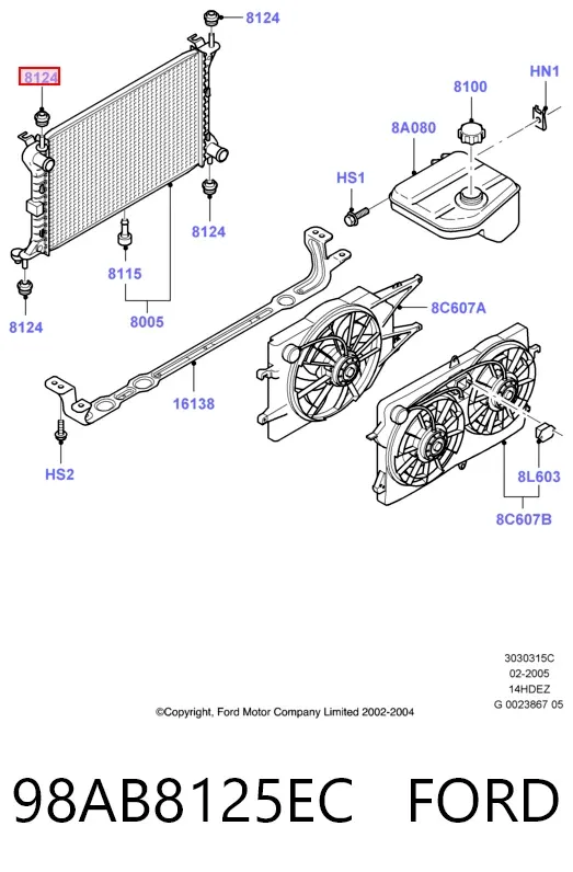 Кронштейн радиатора нижний 98AB8125EC Ford
