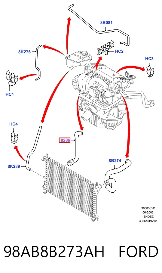 Нижний шлаг радиатора охлаждения 98AB8B273AH Ford