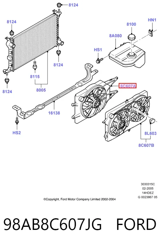 Электровентилятор охлаждения 98AB8C607JG Ford