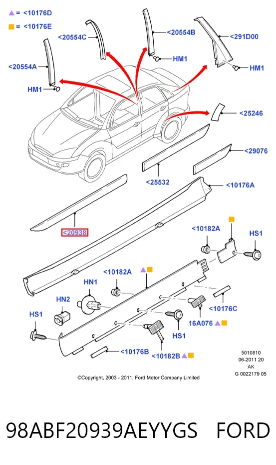 Молдинг двери передней левой 98ABF20939AEYYGS Ford