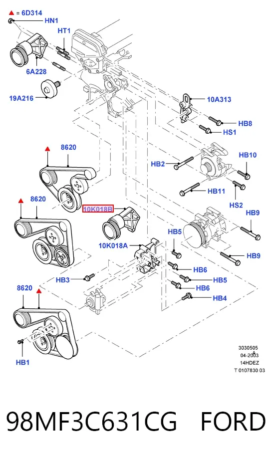 Натяжитель приводного ремня 98MF3C631CG Ford