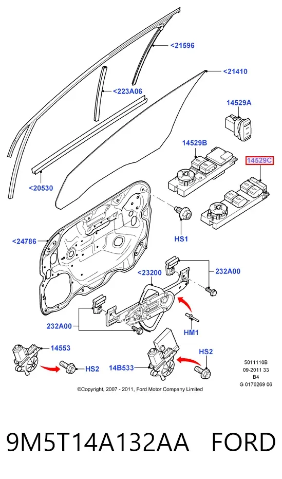 Кнопочный блок управления стеклоподъемником передний левый 9M5T14A132AA Ford
